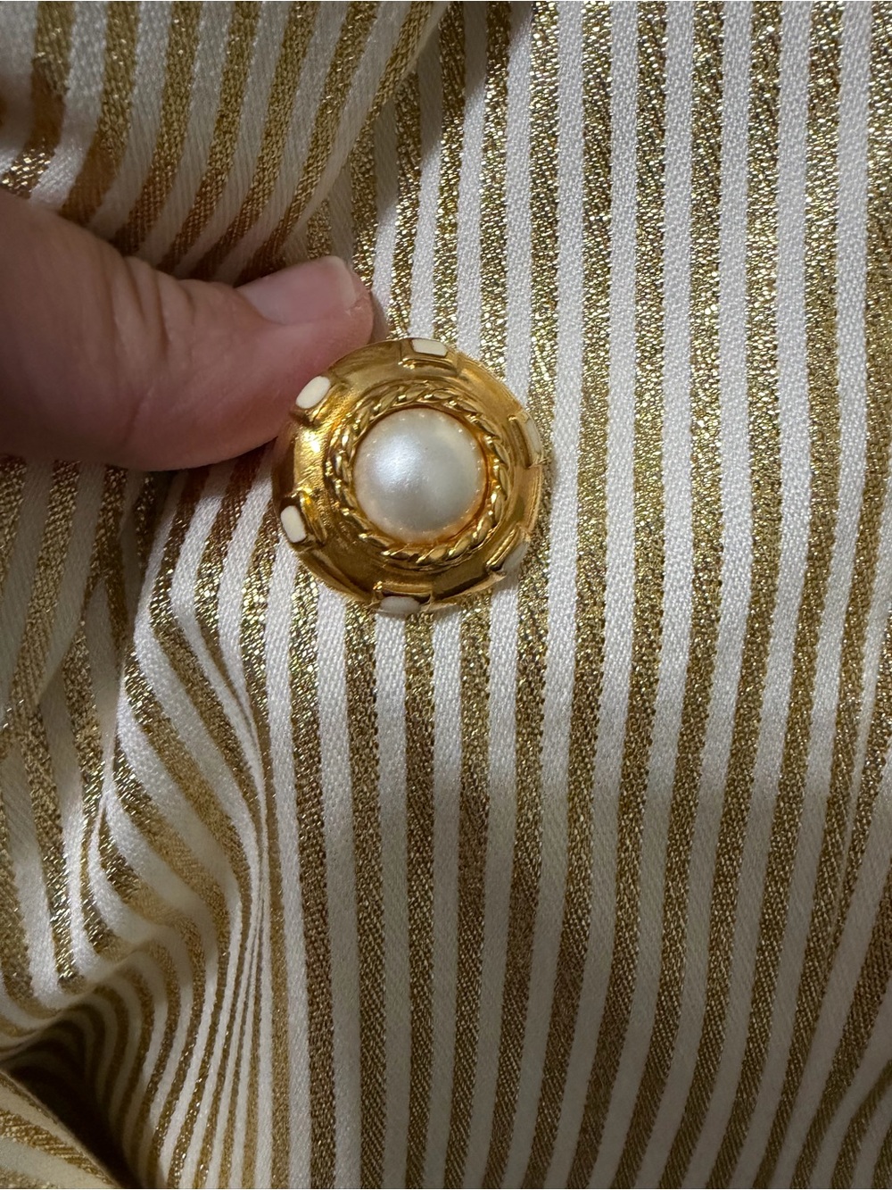 Vintage ESCADA Margaretha Ley Gold Metallic Stripe Double Breasted Blazer 42 - Picture 3 of 12